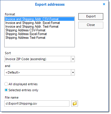 Export addresses dialog